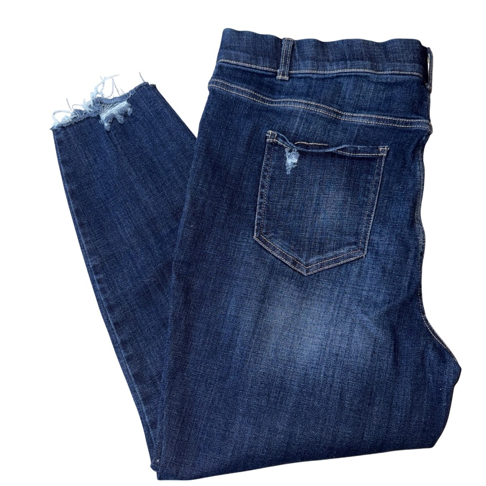 Terra & Sky Ankle Jeans 1X 16W-18W Dark Wash Distressed Raw Hem High Rise